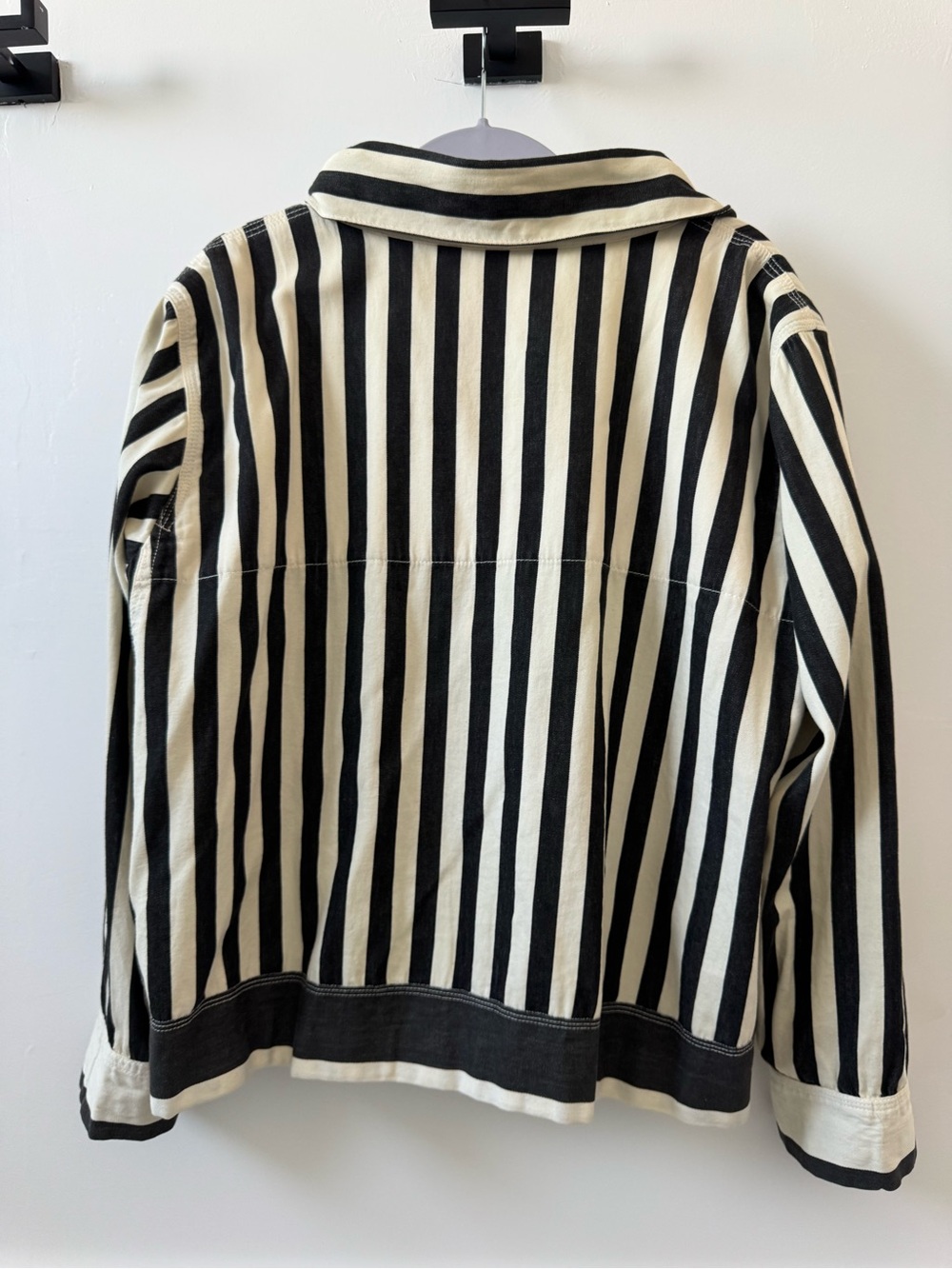 Issey Miyake Black & Cream Vertical Stripe Asymmetric Jacket - Picture 7 of 7